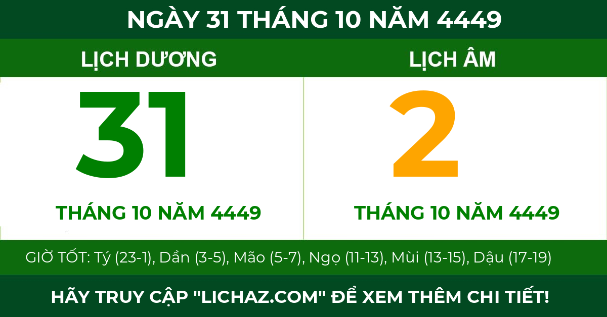 lịch âm ngày 31 tháng 10 năm 4449