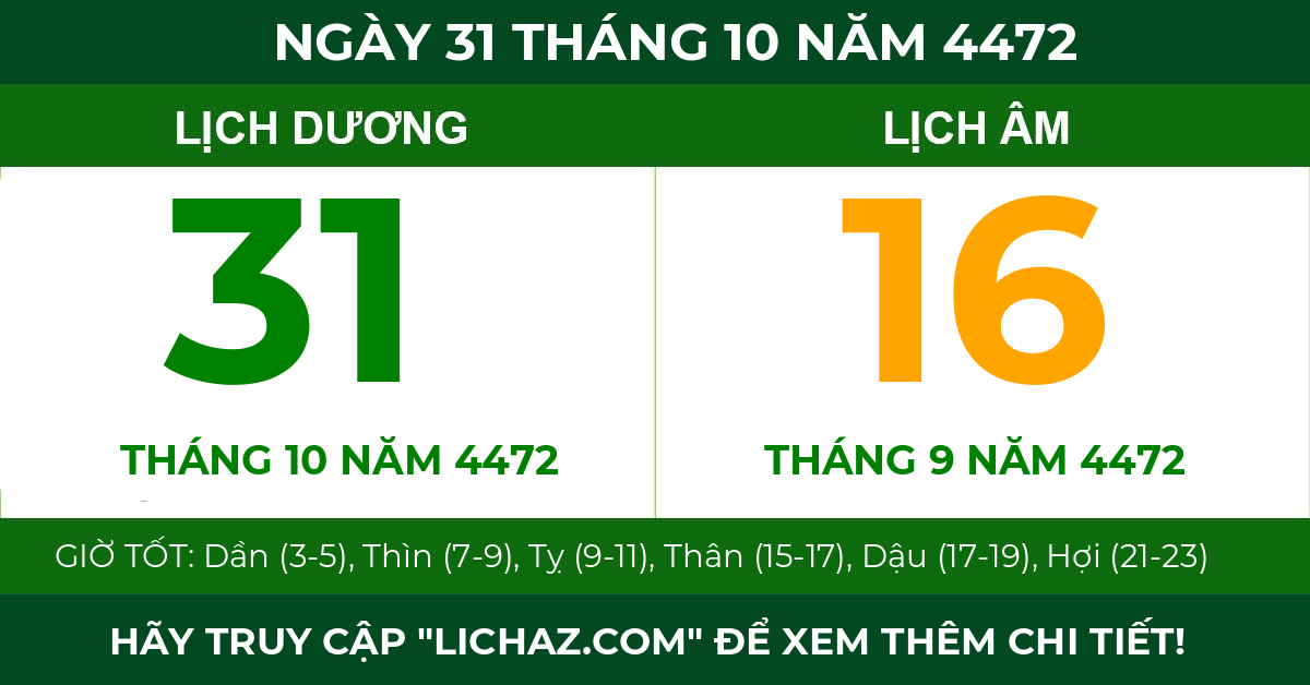 lịch âm ngày 31 tháng 10 năm 4472