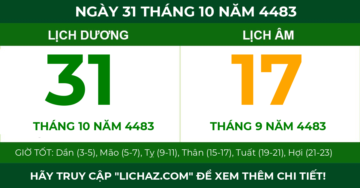 lịch âm ngày 31 tháng 10 năm 4483