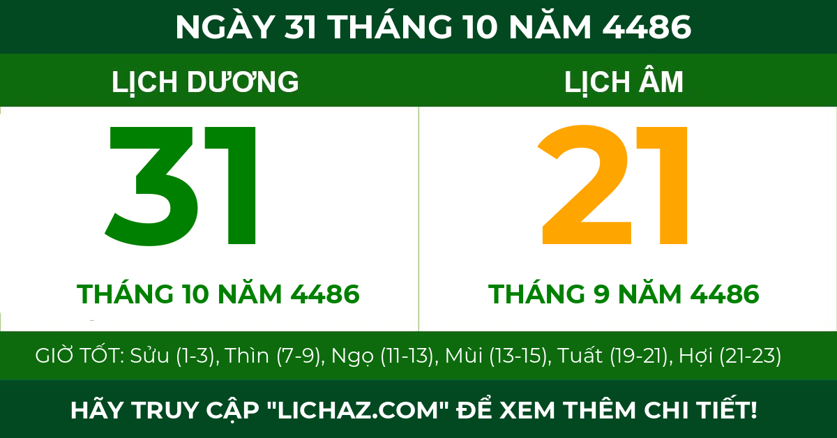 lịch âm ngày 31 tháng 10 năm 4486