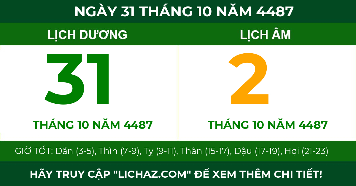lịch âm ngày 31 tháng 10 năm 4487