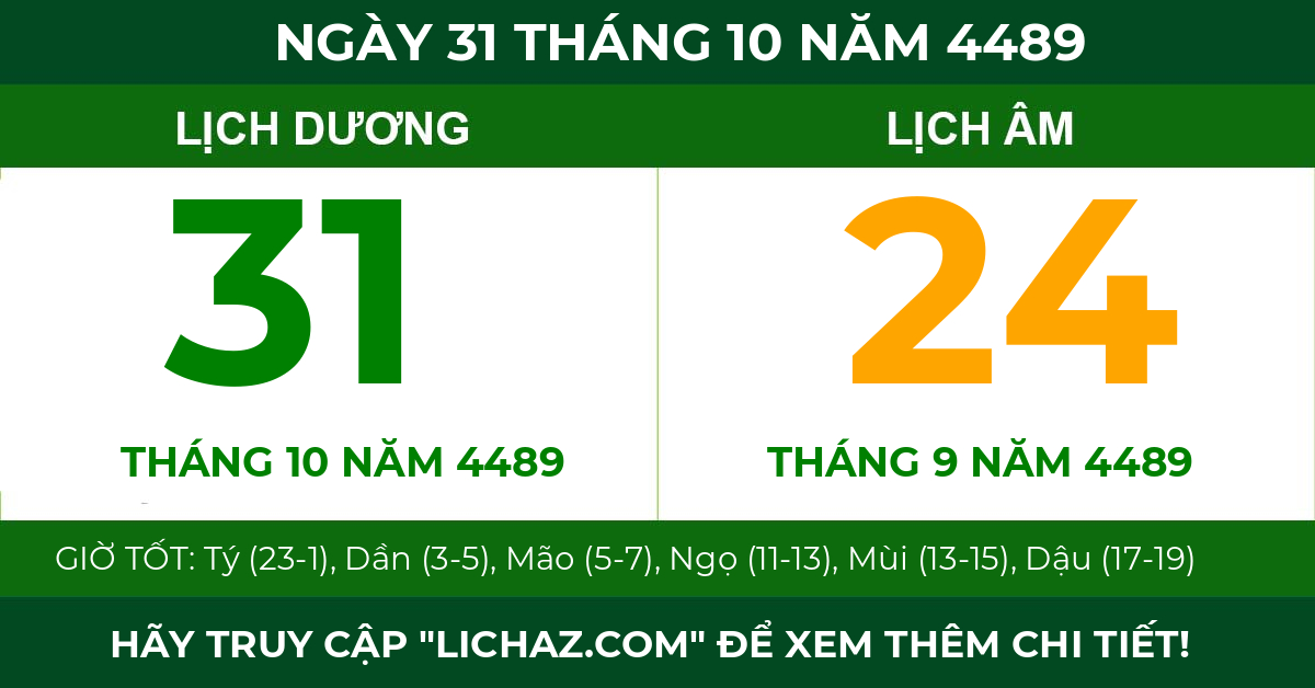lịch âm ngày 31 tháng 10 năm 4489