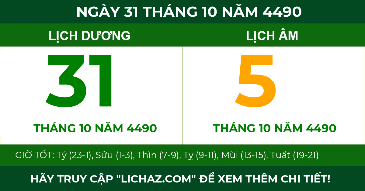 lịch âm ngày 31 tháng 10 năm 4490