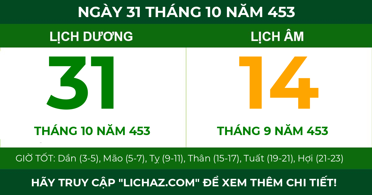 lịch âm ngày 31 tháng 10 năm 453