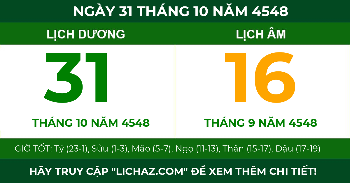 lịch âm ngày 31 tháng 10 năm 4548