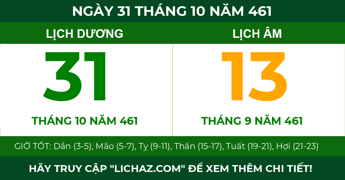 lịch âm ngày 31 tháng 10 năm 461