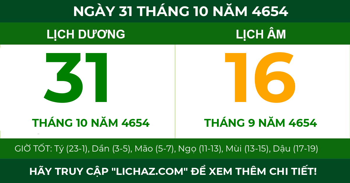 lịch âm ngày 31 tháng 10 năm 4654