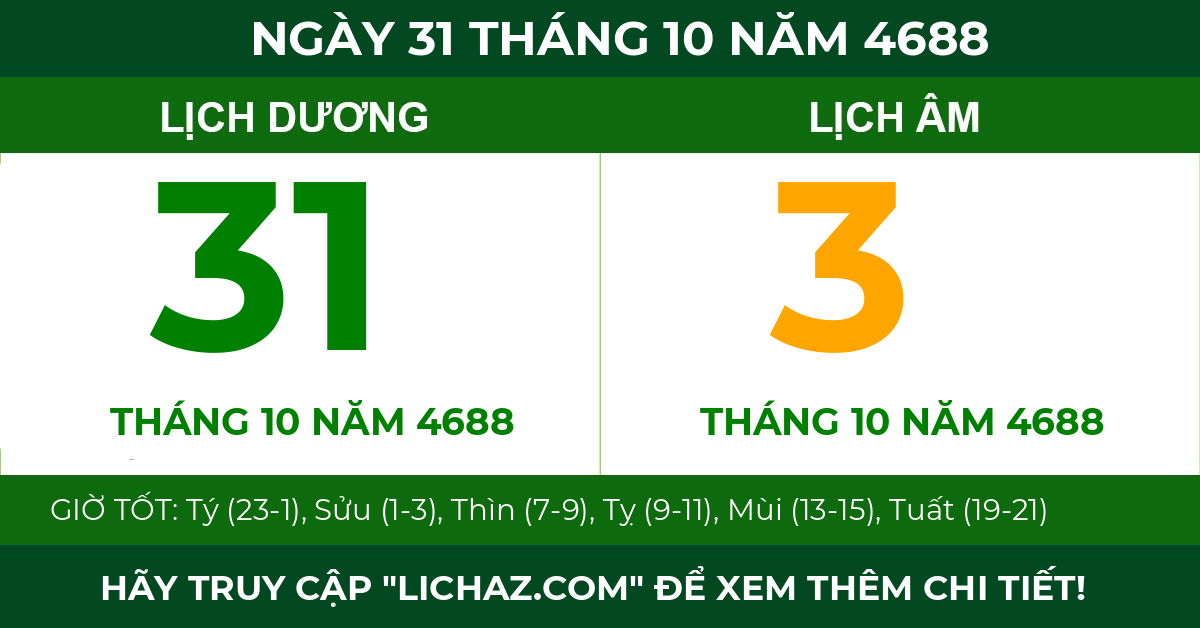 lịch âm ngày 31 tháng 10 năm 4688