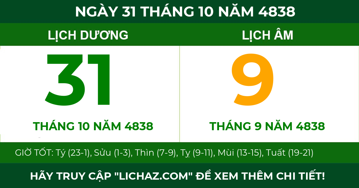 lịch âm ngày 31 tháng 10 năm 4838