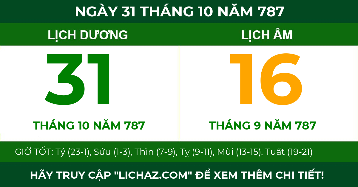 lịch âm ngày 31 tháng 10 năm 787