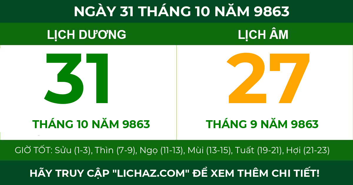 lịch âm ngày 31 tháng 10 năm 9863