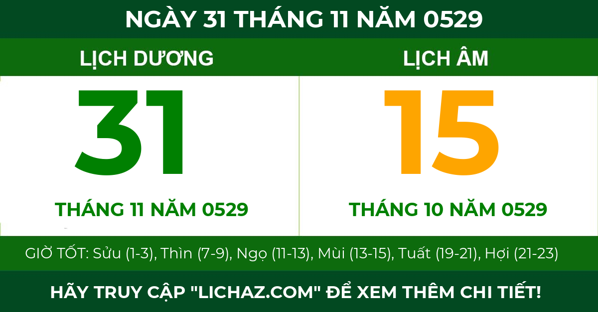 lịch âm ngày 31 tháng 11 năm 0529