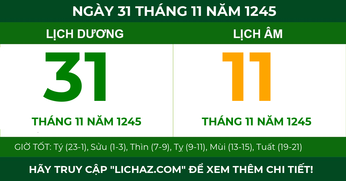 lịch âm ngày 31 tháng 11 năm 1245