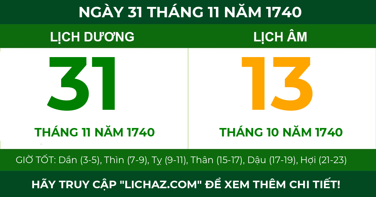 lịch âm ngày 31 tháng 11 năm 1740