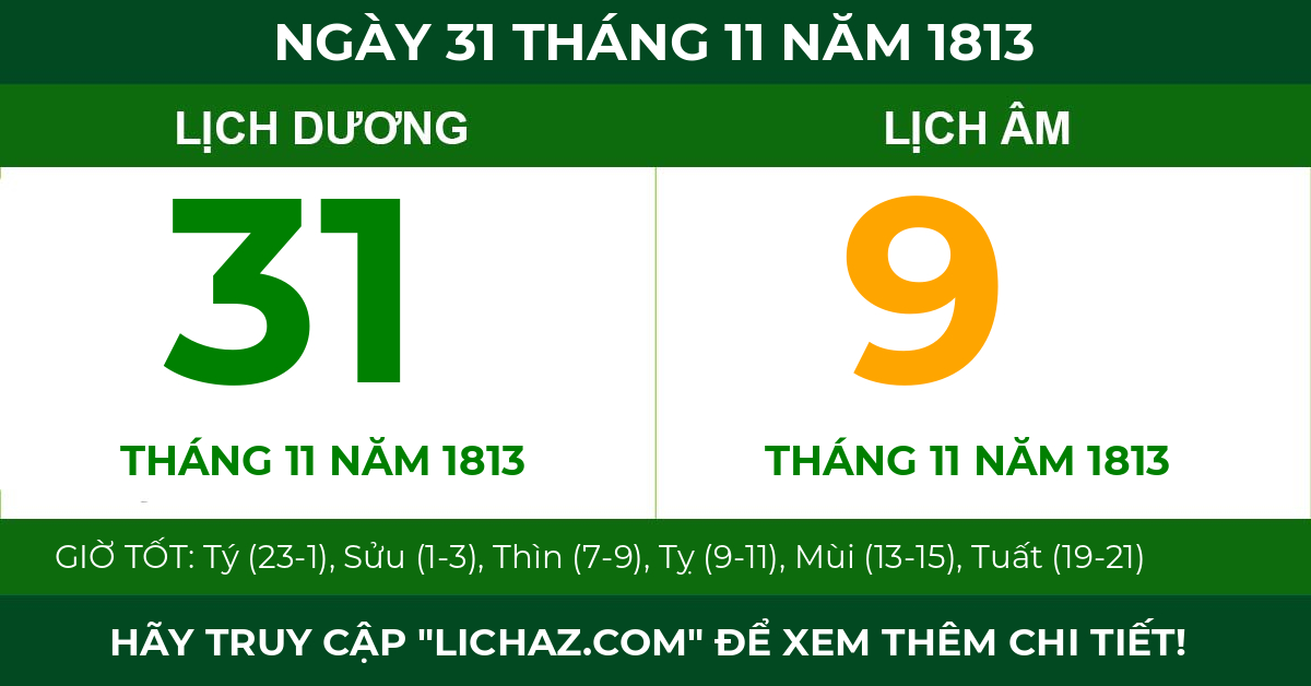 lịch âm ngày 31 tháng 11 năm 1813
