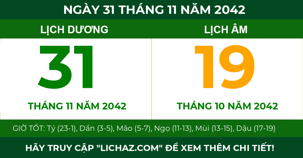 lịch âm ngày 31 tháng 11 năm 2042