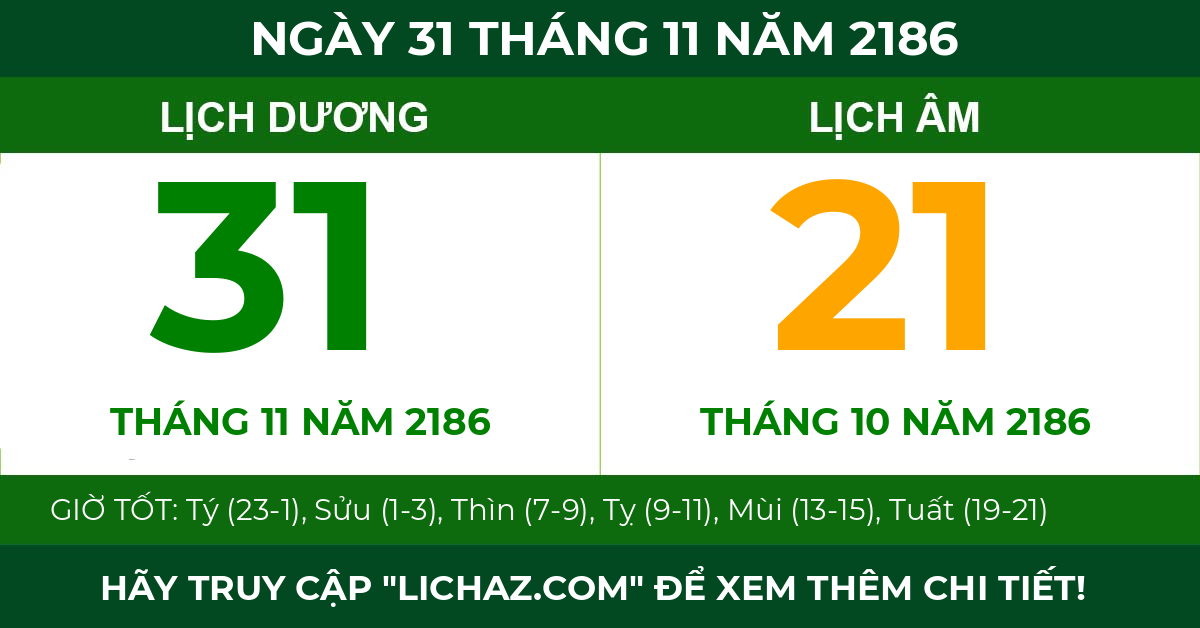 lịch âm ngày 31 tháng 11 năm 2186