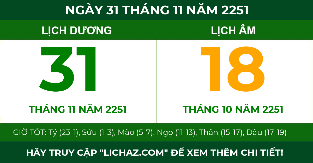 lịch âm ngày 31 tháng 11 năm 2251