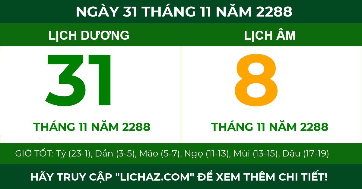lịch âm ngày 31 tháng 11 năm 2288