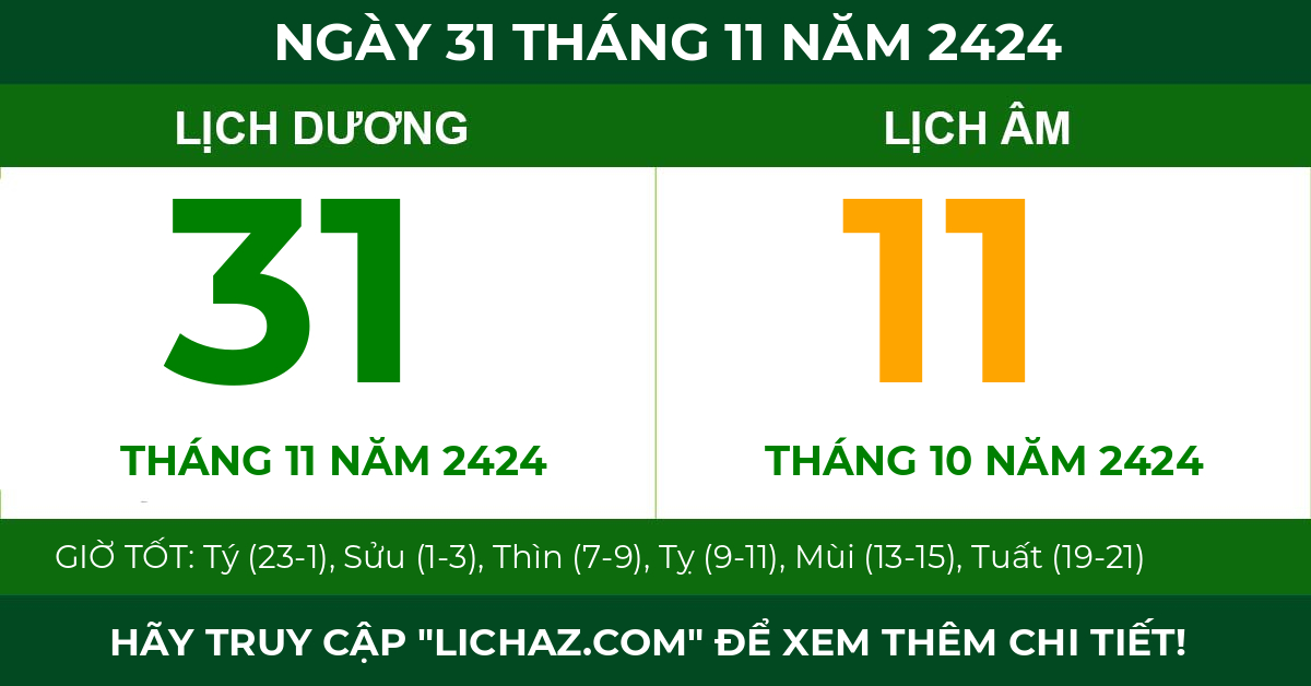 lịch âm ngày 31 tháng 11 năm 2424