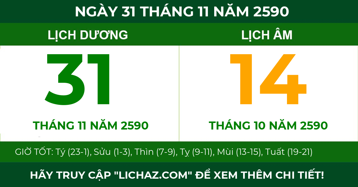 lịch âm ngày 31 tháng 11 năm 2590
