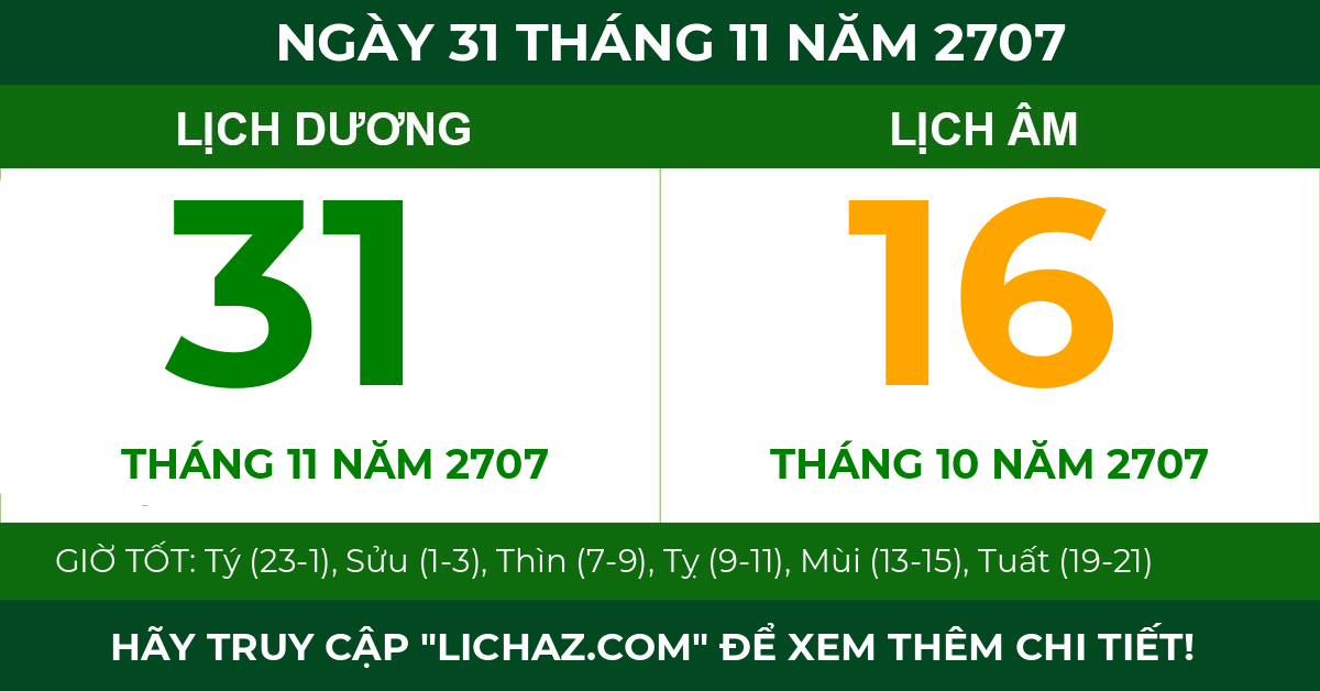 lịch âm ngày 31 tháng 11 năm 2707