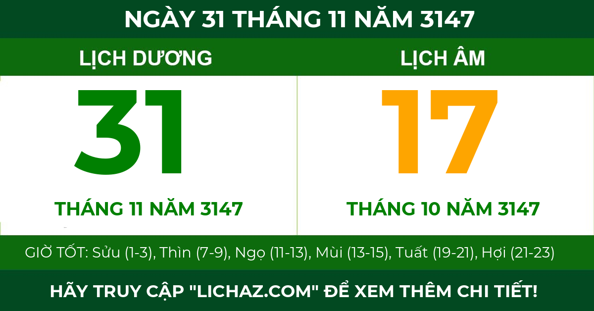 lịch âm ngày 31 tháng 11 năm 3147