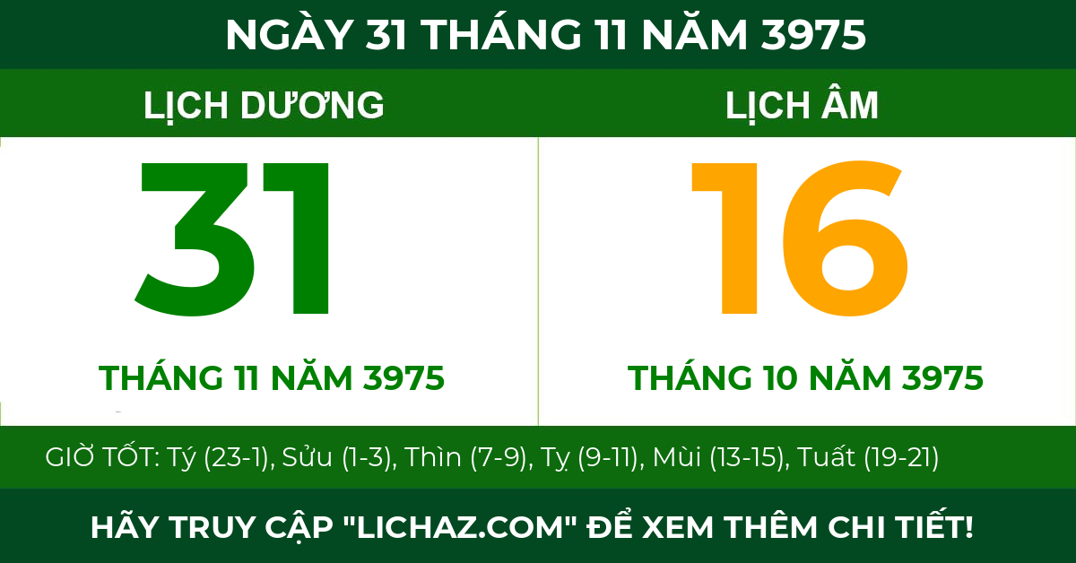 lịch âm ngày 31 tháng 11 năm 3975