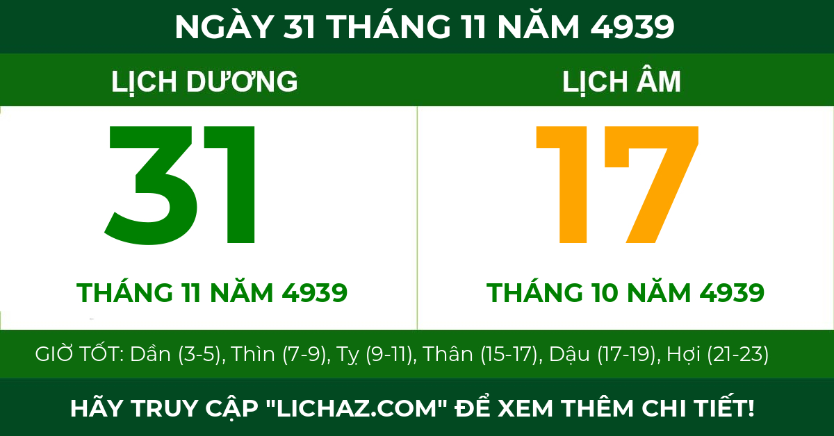 lịch âm ngày 31 tháng 11 năm 4939