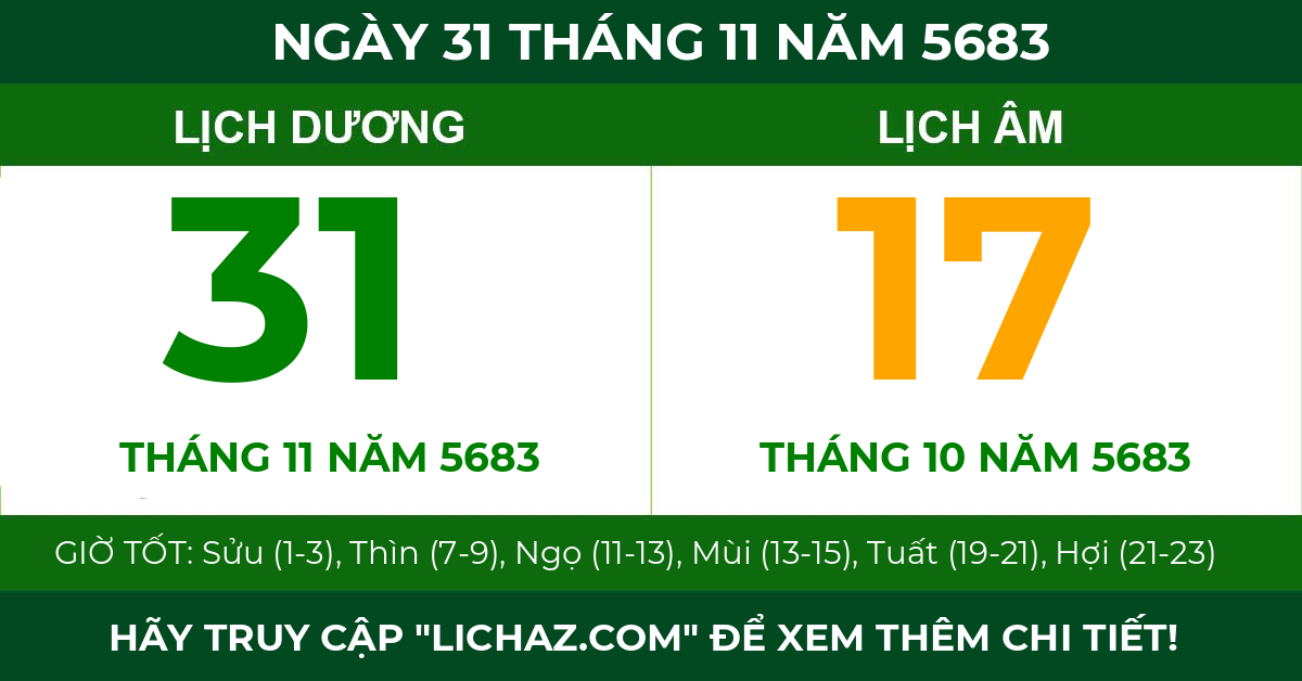 lịch âm ngày 31 tháng 11 năm 5683
