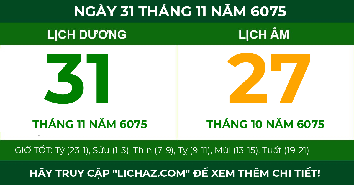 lịch âm ngày 31 tháng 11 năm 6075