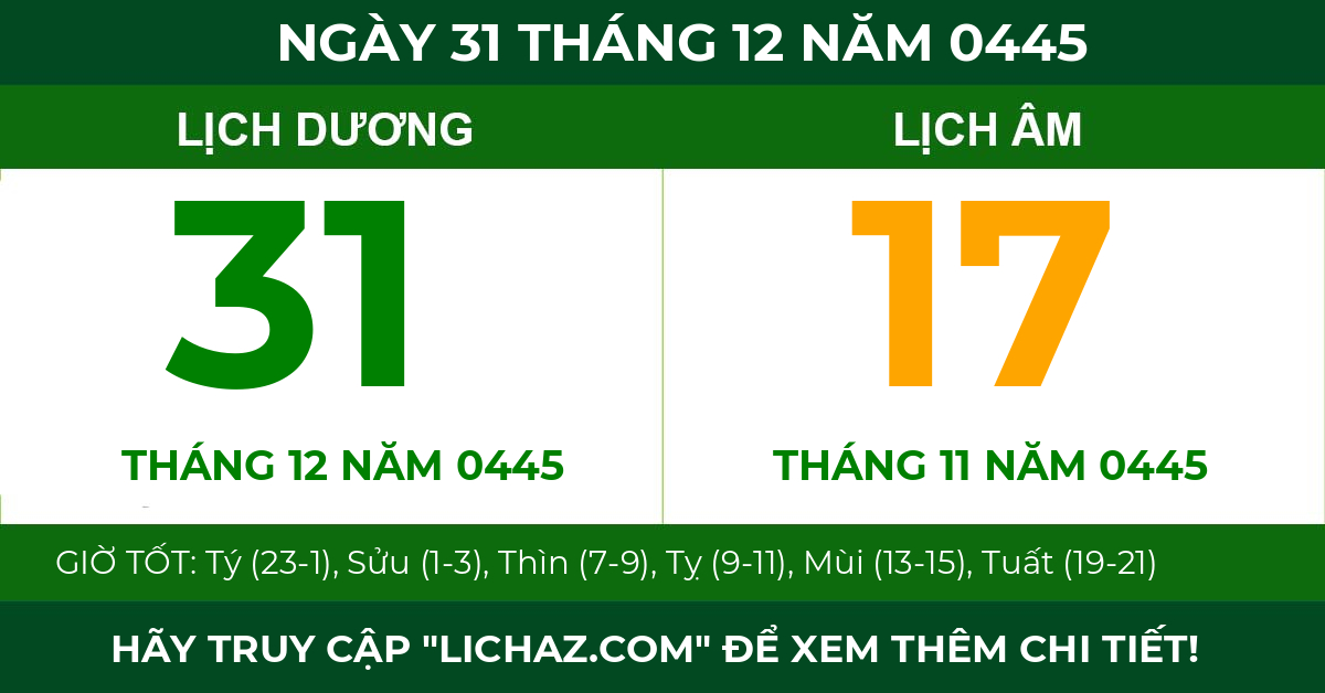 lịch âm ngày 31 tháng 12 năm 0445