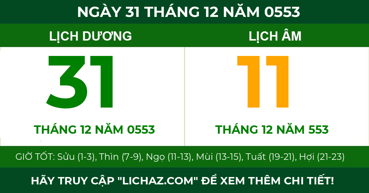 lịch âm ngày 31 tháng 12 năm 0553