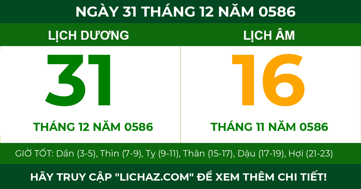 lịch âm ngày 31 tháng 12 năm 0586