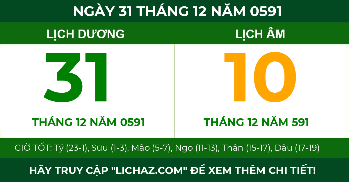 lịch âm ngày 31 tháng 12 năm 0591
