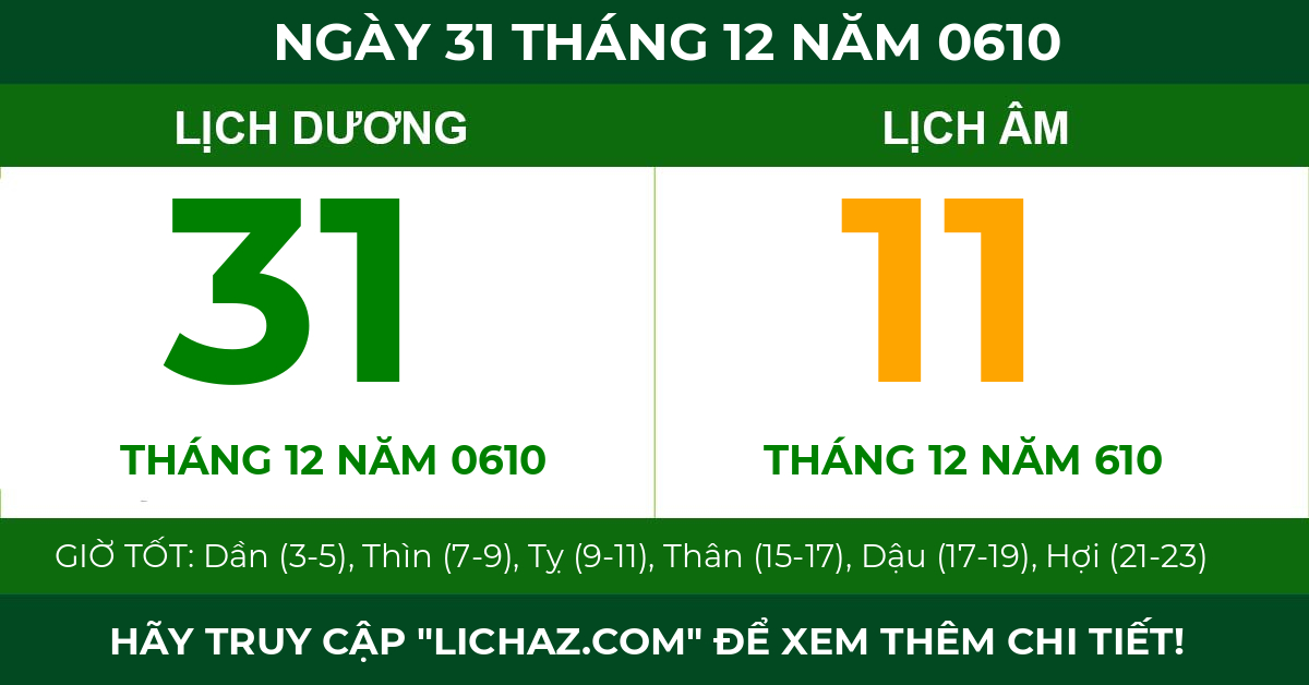 lịch âm ngày 31 tháng 12 năm 0610