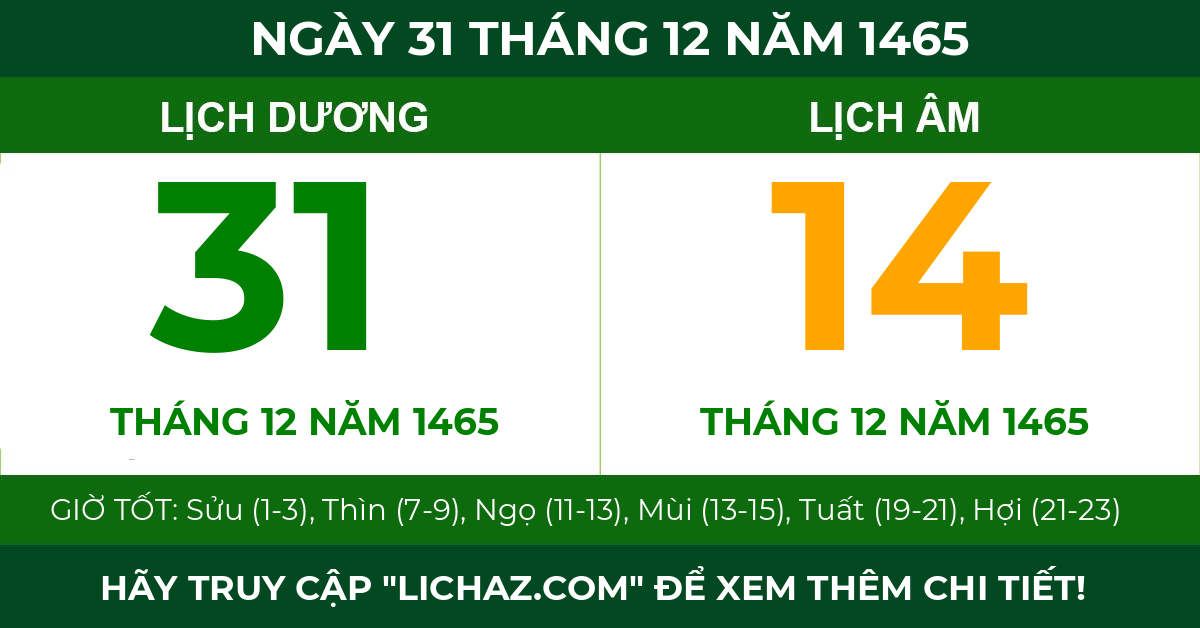 lịch âm ngày 31 tháng 12 năm 1465