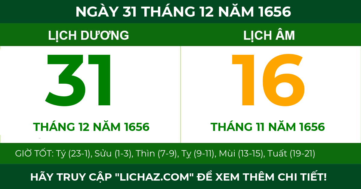 lịch âm ngày 31 tháng 12 năm 1656