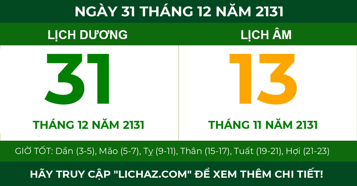 lịch âm ngày 31 tháng 12 năm 2131