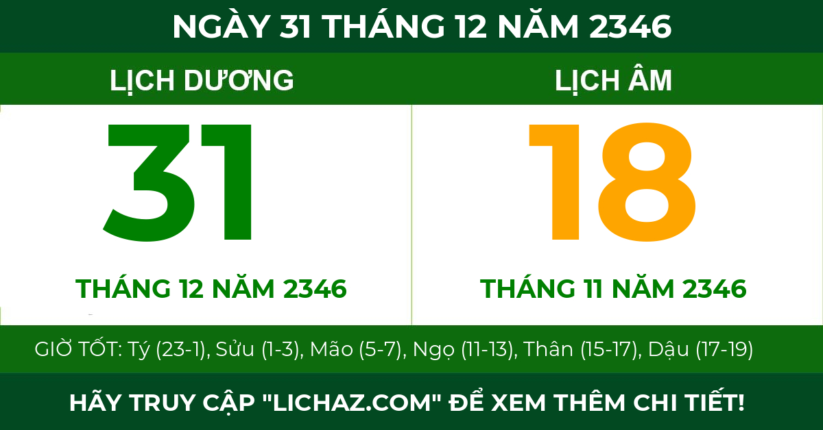 lịch âm ngày 31 tháng 12 năm 2346