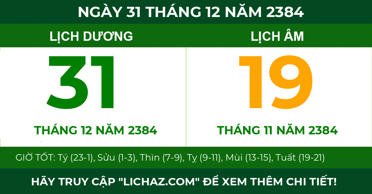 lịch âm ngày 31 tháng 12 năm 2384
