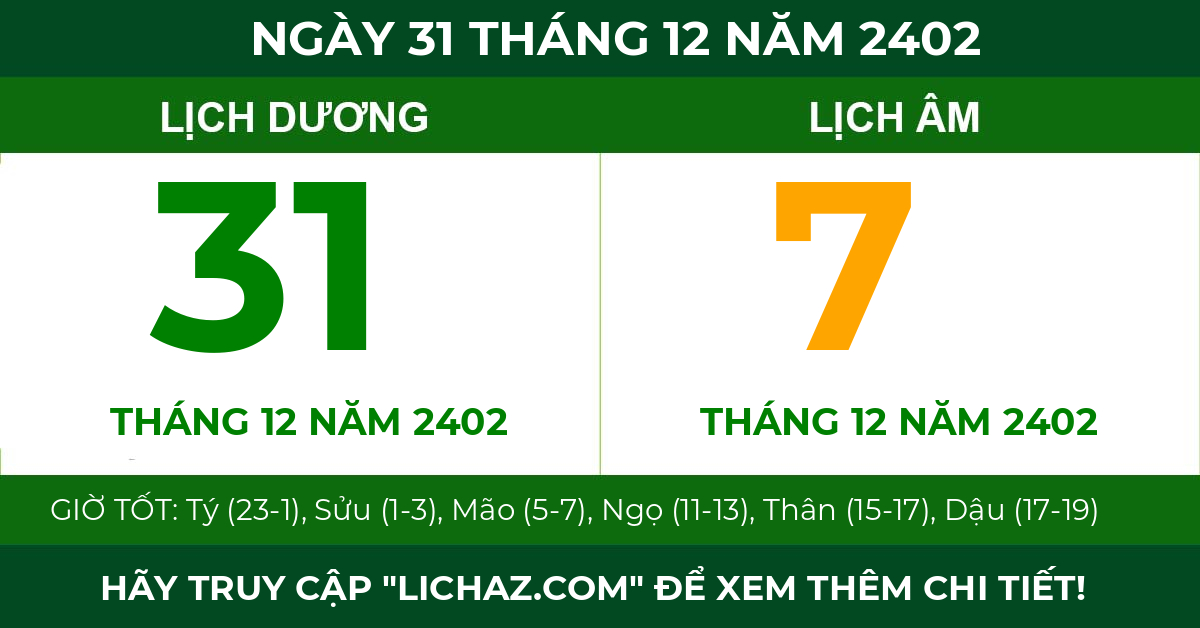 lịch âm ngày 31 tháng 12 năm 2402