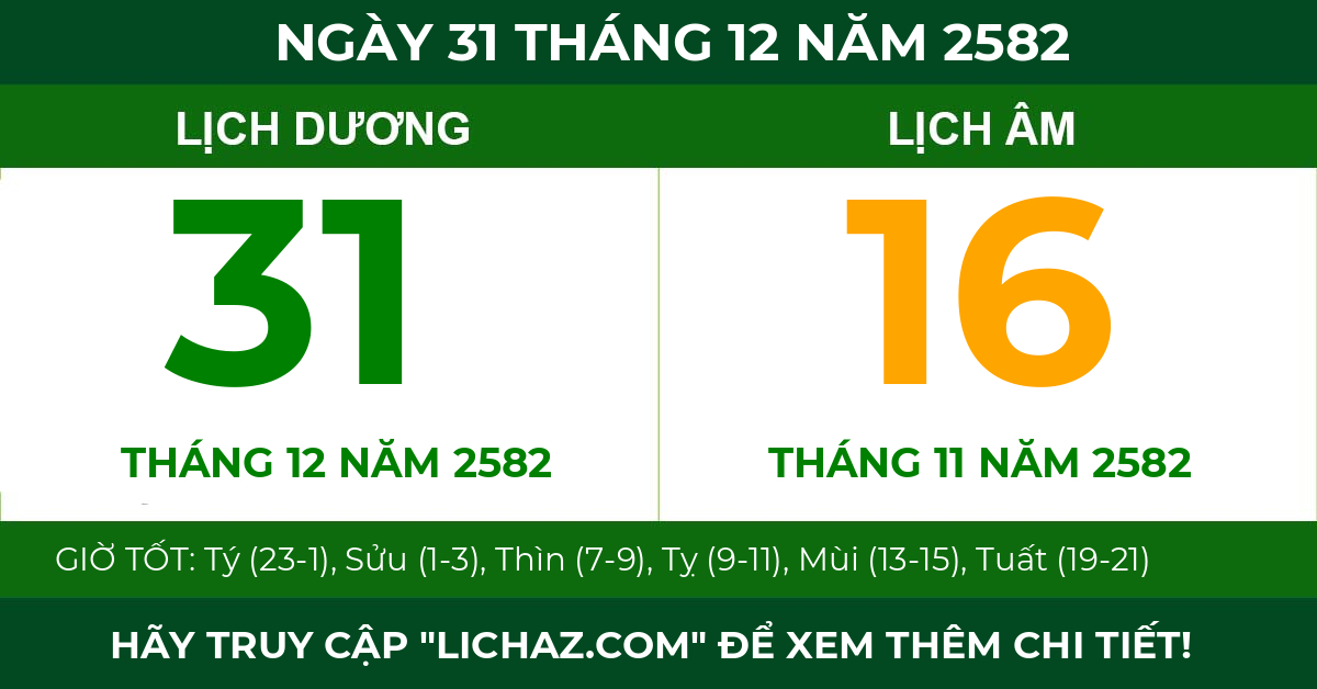 lịch âm ngày 31 tháng 12 năm 2582
