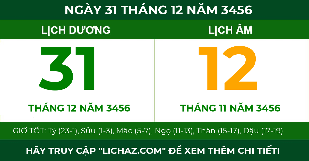 lịch âm ngày 31 tháng 12 năm 3456