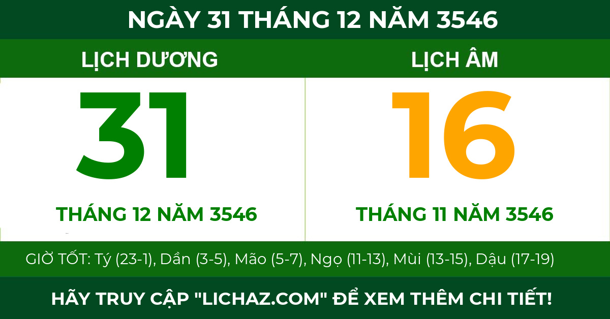 lịch âm ngày 31 tháng 12 năm 3546