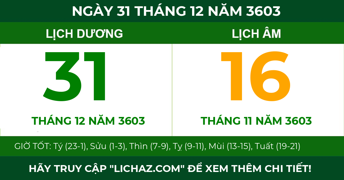 lịch âm ngày 31 tháng 12 năm 3603