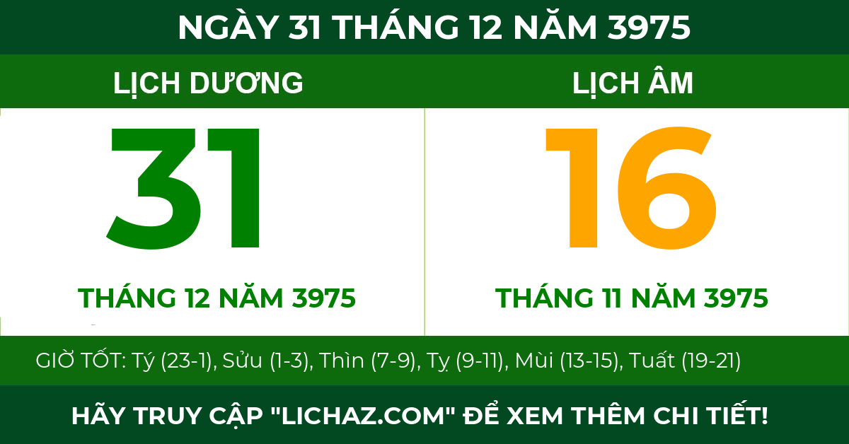 lịch âm ngày 31 tháng 12 năm 3975