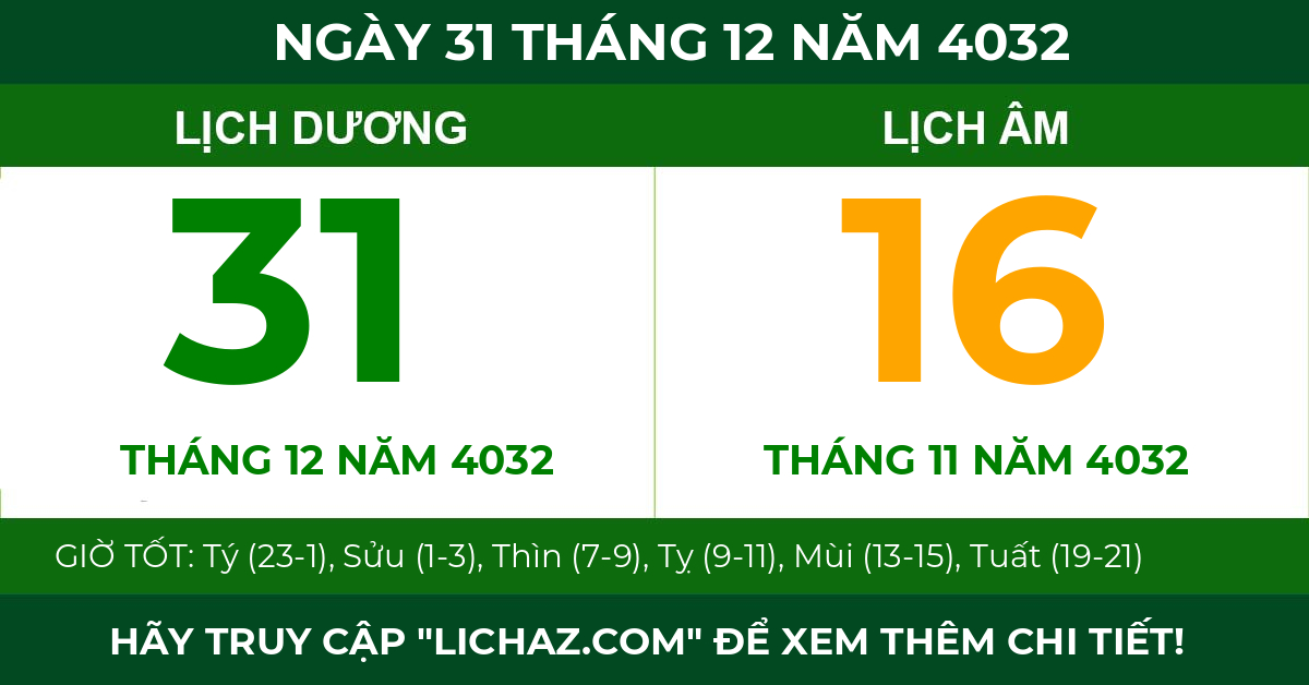 lịch âm ngày 31 tháng 12 năm 4032
