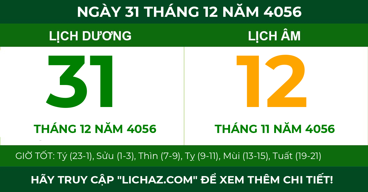 lịch âm ngày 31 tháng 12 năm 4056