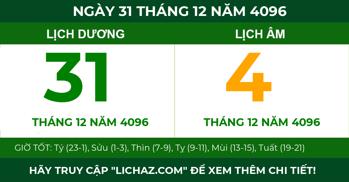lịch âm ngày 31 tháng 12 năm 4096